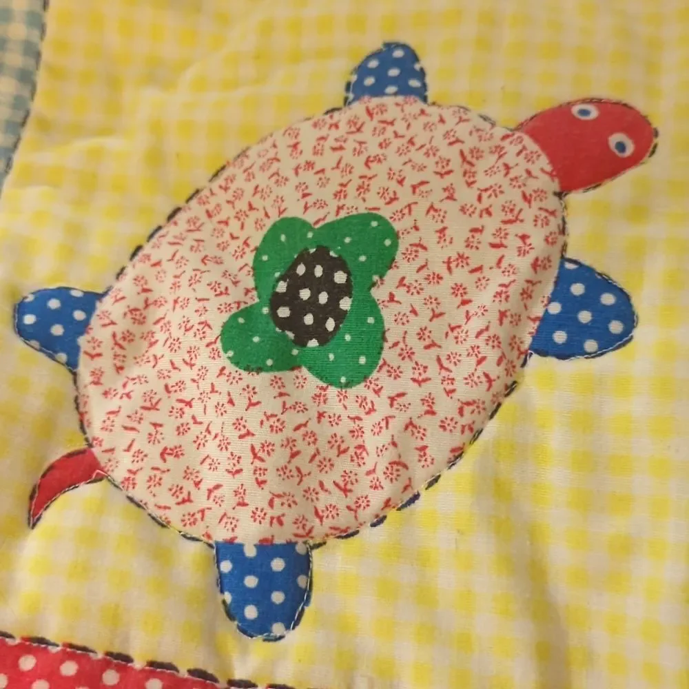 70s vintage‎ patchwork rainbow colored baby kids quilt